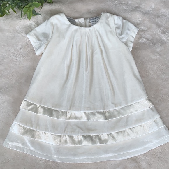 Koala Kids Other - Koala Kids Ivory Velveteen Baby Girl Dress 6M Satin Trim EUC